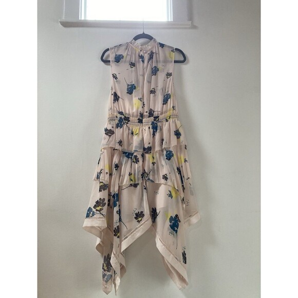 Self-Portrait Blush- Pink Asymmetric Graphic Floral Print Dress Size 6 NWOT - Picture 11 of 12